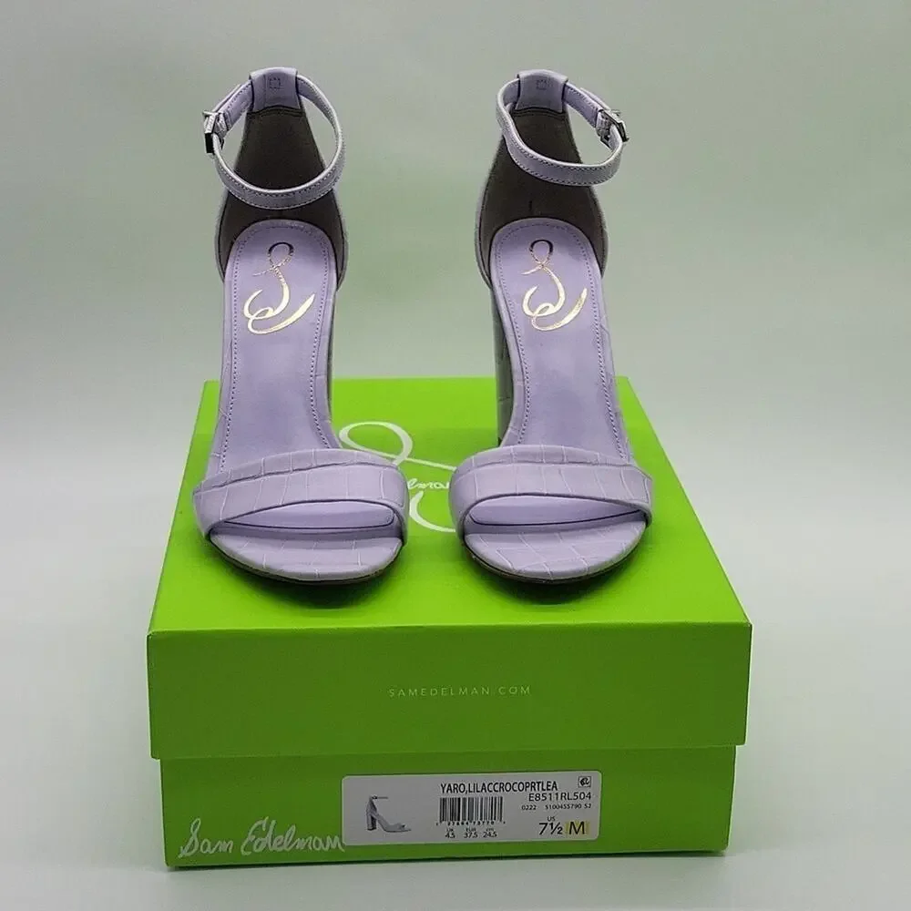 Sam Edelman Yaro Lilac Croc Leather Block Heel Sandals Women’s 7.5 New With Box